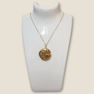 New Gold Round Whimsical Floral Locket Necklace